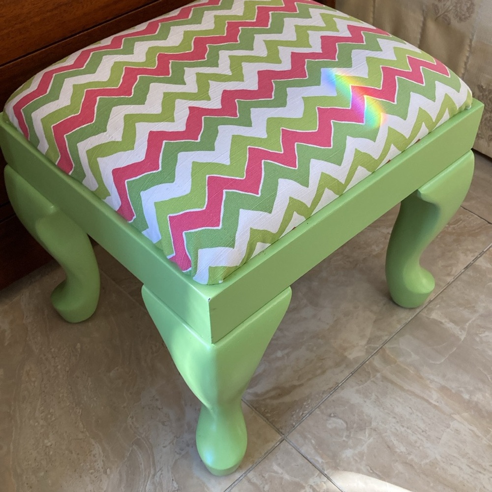 Green and Pink Chevron Accent Stool